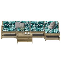 Salon de jardin 6 pcs avec coussins bois de pin impr&eacute;gn&eacute;