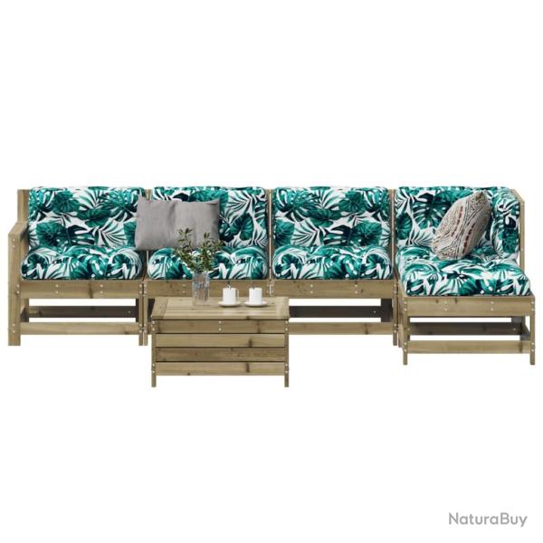 Salon de jardin 6 pcs avec coussins bois de pin impr�gn�