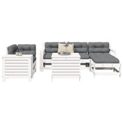 Salon de jardin 7 pcs blanc bois de pin massif