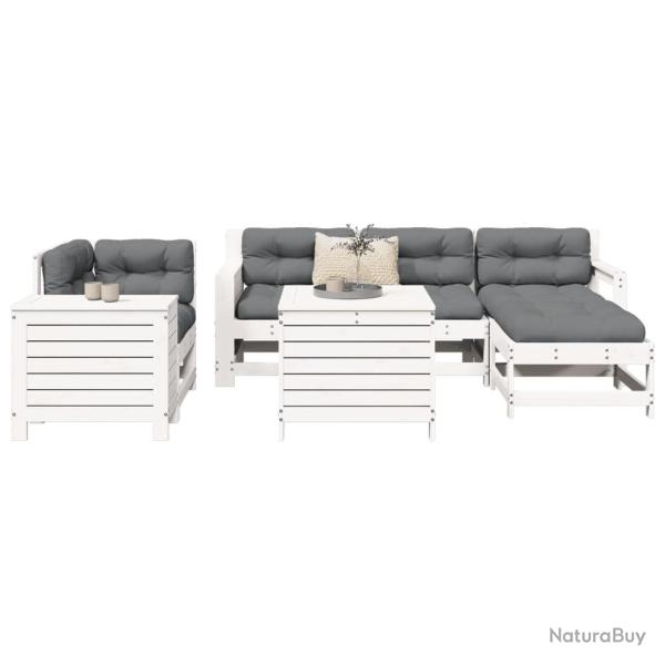 Salon de jardin 7 pcs blanc bois de pin massif