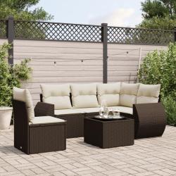 Salon de jardin avec coussins 6 pcs marron r&eacute;sine tress&eacute;e