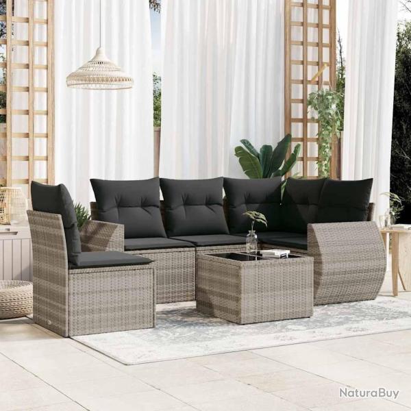 Salon de jardin 6 pcs avec coussins gris clair r�sine tress�e