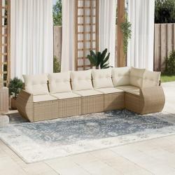 Salon de jardin avec coussins 6 pcs beige r&eacute;sine tress&eacute;e