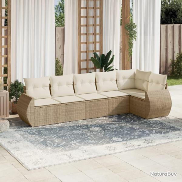 Salon de jardin avec coussins 6 pcs beige r�sine tress�e