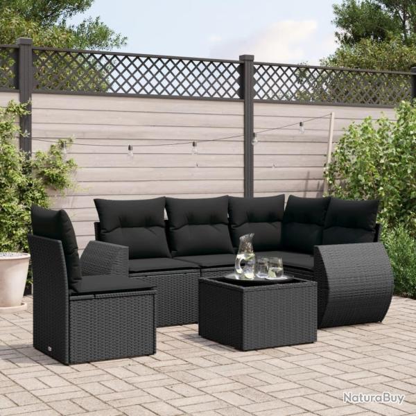 Salon de jardin 6 pcs avec coussins noir r�sine tress�e