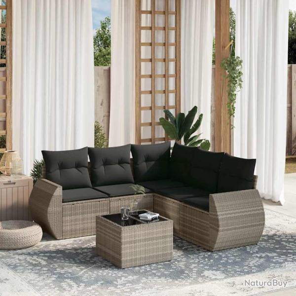 Salon de jardin 6 pcs avec coussins gris clair r�sine tress�e