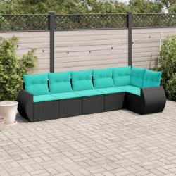 Salon de jardin 6 pcs avec coussins noir r&eacute;sine tress&eacute;e
