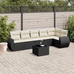 Salon de jardin 7 pcs avec coussins noir r&eacute;sine tress&eacute;e