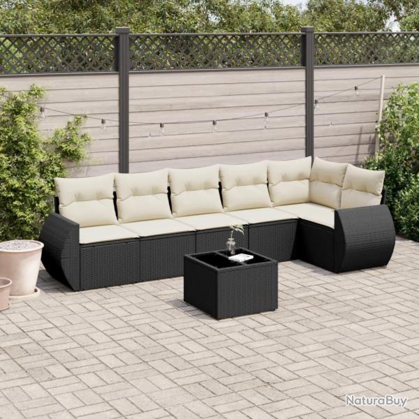 Salon de jardin 7 pcs avec coussins noir r�sine tress�e