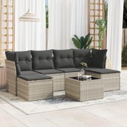 Salon de jardin avec coussins 7 pcs gris clair r&eacute;sine tress&eacute;e