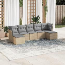 Salon de jardin avec coussins 7 pcs beige r&eacute;sine tress&eacute;e