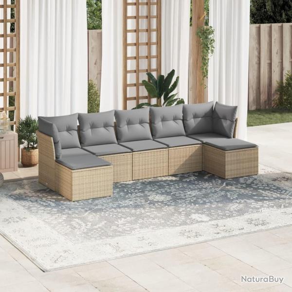 Salon de jardin avec coussins 7 pcs beige r�sine tress�e