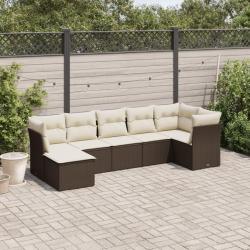 Salon de jardin avec coussins 7 pcs marron r&eacute;sine tress&eacute;e