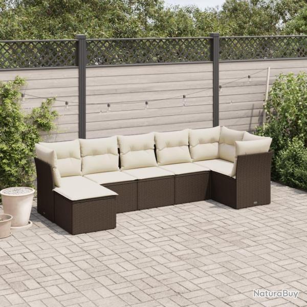 Salon de jardin avec coussins 7 pcs marron r�sine tress�e