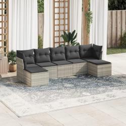 Salon de jardin avec coussins 7 pcs gris clair r&eacute;sine tress&eacute;e