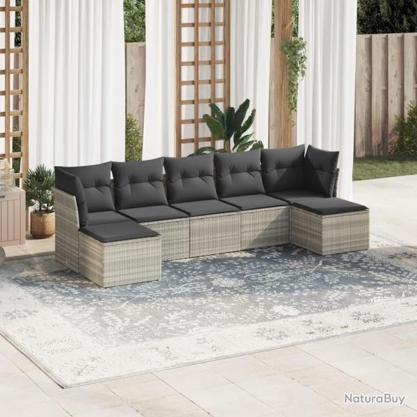 Salon de jardin avec coussins 7 pcs gris clair r�sine tress�e