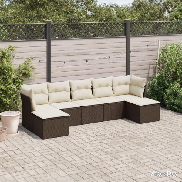 Salon de jardin avec coussins 7 pcs marron r�sine tress�e