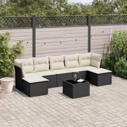 Salon de jardin 8 pcs avec coussins noir r&eacute;sine tress&eacute;e
