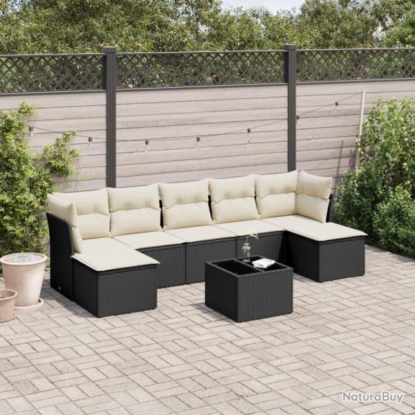 Salon de jardin 8 pcs avec coussins noir r�sine tress�e