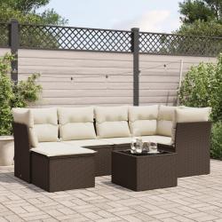 Salon de jardin avec coussins 7 pcs marron r&eacute;sine tress&eacute;e
