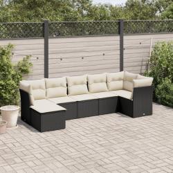 Salon de jardin 7 pcs avec coussins noir r&eacute;sine tress&eacute;e