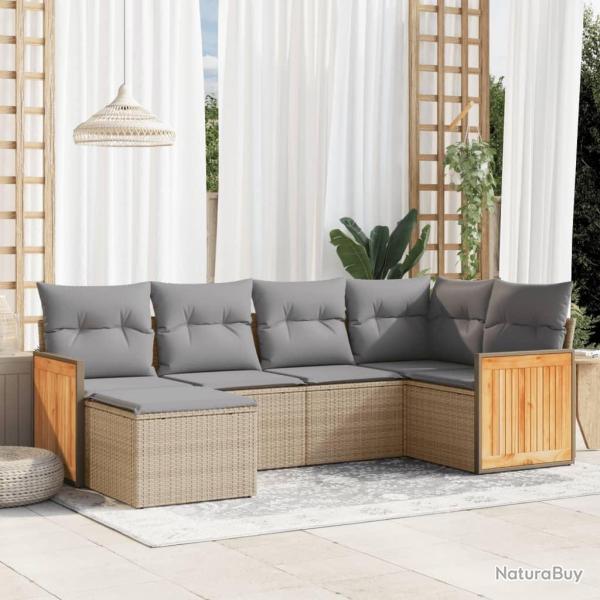 Salon de jardin avec coussins 6 pcs beige r�sine tress�e