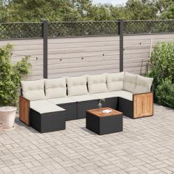 Salon de jardin 8 pcs avec coussins noir r&eacute;sine tress&eacute;e