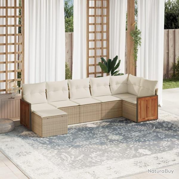 Salon de jardin avec coussins 7 pcs beige r�sine tress�e