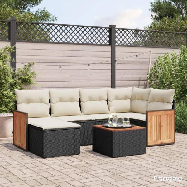 Salon de jardin 7 pcs avec coussins noir r�sine tress�e