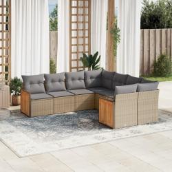 Salon de jardin avec coussins 8 pcs beige r&eacute;sine tress&eacute;e
