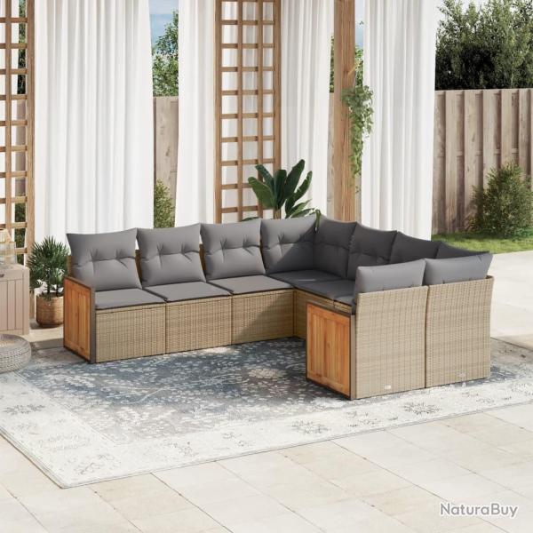 Salon de jardin avec coussins 8 pcs beige r�sine tress�e