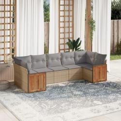 Salon de jardin avec coussins 7 pcs beige r&eacute;sine tress&eacute;e