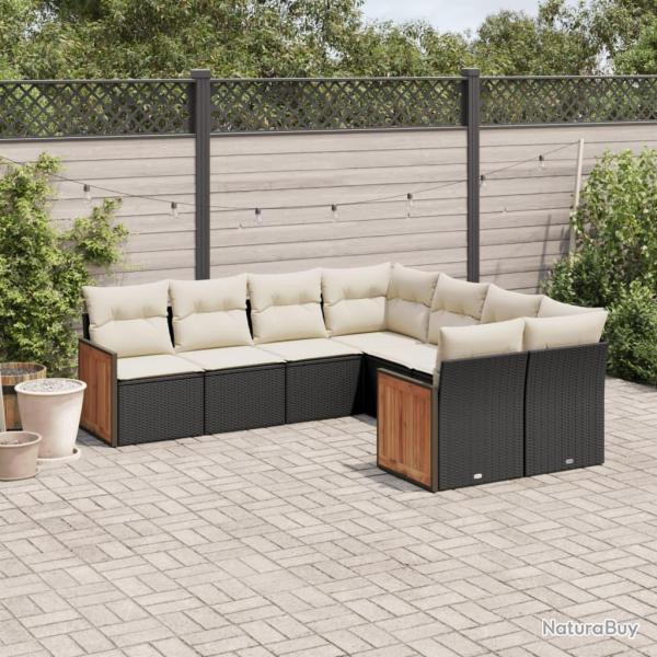 Salon de jardin 8 pcs avec coussins noir r�sine tress�e