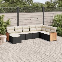 Salon de jardin 8 pcs avec coussins noir r&eacute;sine tress&eacute;e