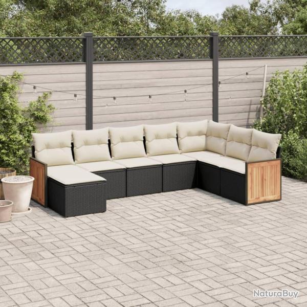Salon de jardin 8 pcs avec coussins noir r�sine tress�e