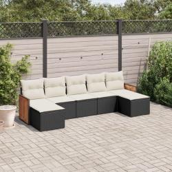 Salon de jardin 7 pcs avec coussins noir r&eacute;sine tress&eacute;e