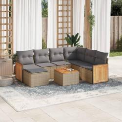 Salon de jardin avec coussins 8 pcs beige r&eacute;sine tress&eacute;e