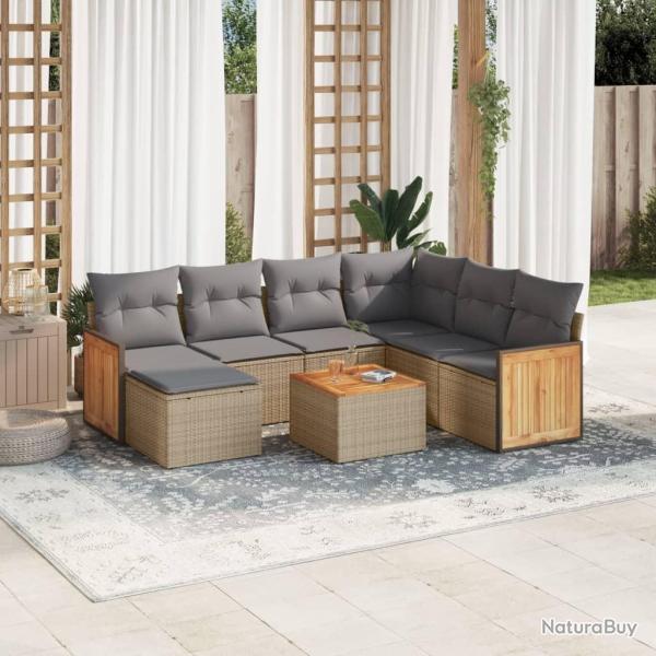 Salon de jardin avec coussins 8 pcs beige r�sine tress�e