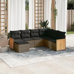 Salon de jardin avec coussins 7 pcs gris r&eacute;sine tress&eacute;e