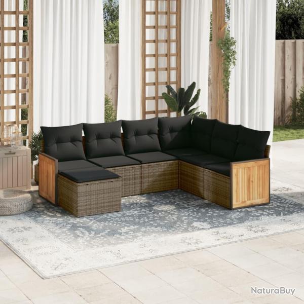 Salon de jardin avec coussins 7 pcs gris r�sine tress�e
