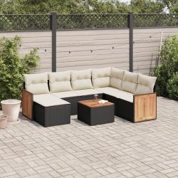 Salon de jardin 8 pcs avec coussins noir r&eacute;sine tress&eacute;e