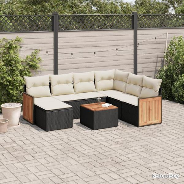 Salon de jardin 8 pcs avec coussins noir r�sine tress�e