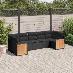 Salon de jardin 7 pcs avec coussins noir r&eacute;sine tress&eacute;e