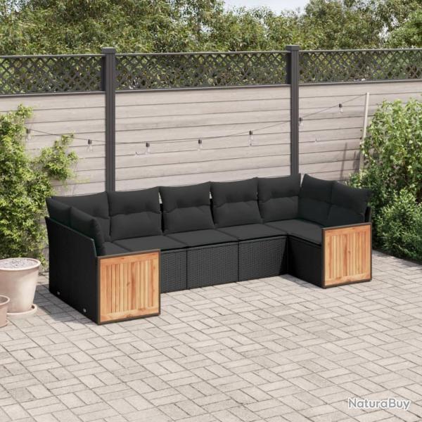 Salon de jardin 7 pcs avec coussins noir r�sine tress�e