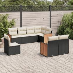 Salon de jardin 8 pcs avec coussins noir r&eacute;sine tress&eacute;e