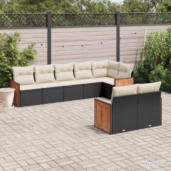 Salon de jardin 8 pcs avec coussins noir r�sine tress�e