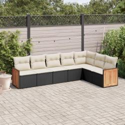 Salon de jardin 7 pcs avec coussins noir r&eacute;sine tress&eacute;e