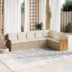 Salon de jardin avec coussins 7 pcs beige r&eacute;sine tress&eacute;e