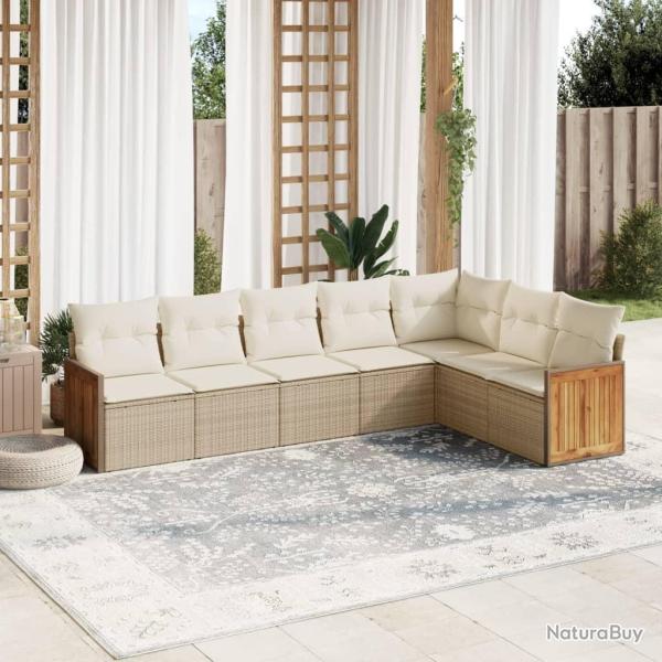 Salon de jardin avec coussins 7 pcs beige r�sine tress�e