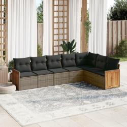 Salon de jardin avec coussins 7 pcs gris r&eacute;sine tress&eacute;e